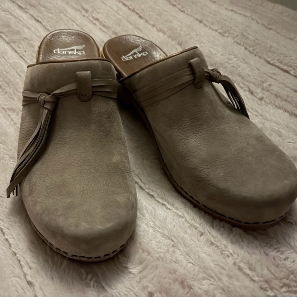 Dansko Brown Suede Slip-On Clog with Tassel Accent